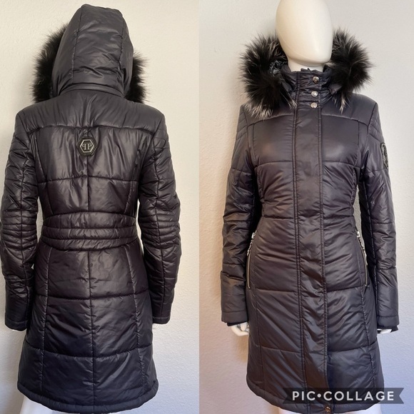 NWT WOMEN’S PUFFER‎ COAT PARKA JACKET IN NAVY REAL RACCOON FUR  HOOD ZIPPED - Picture 1 of 12